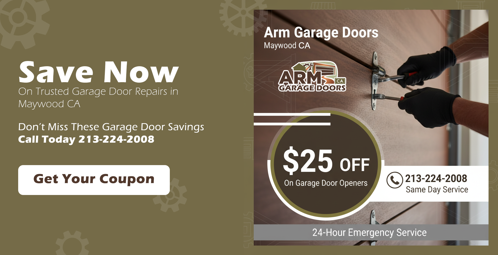 Garage door service discount coupon for repairs and installations in Maywood CA