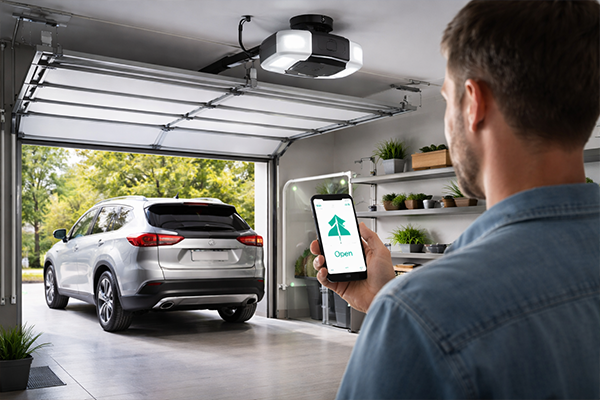 Modern smart garage door opener with mobile control and sensors