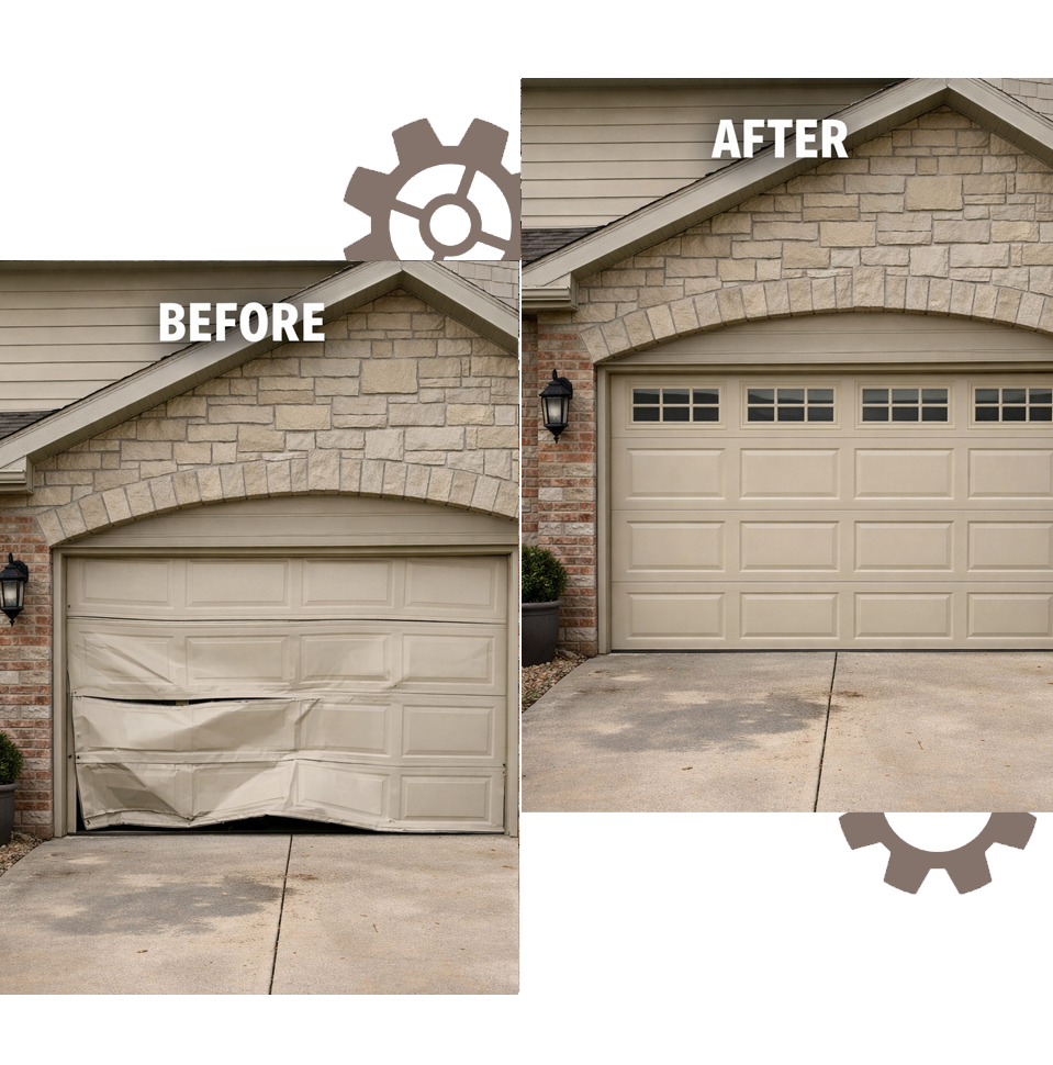Before and after garage door repair in Maywood CA