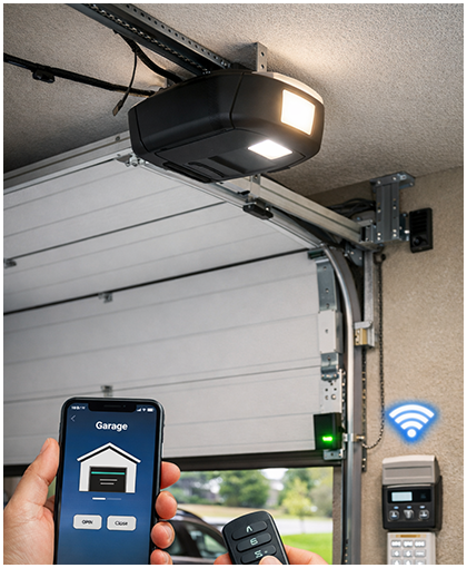 Technician repairing garage door system